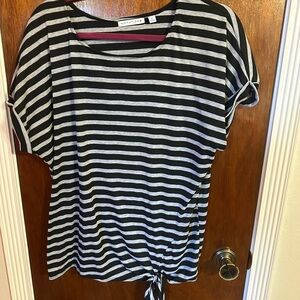 Notations Black and Gray Striped Short Sleeve Top